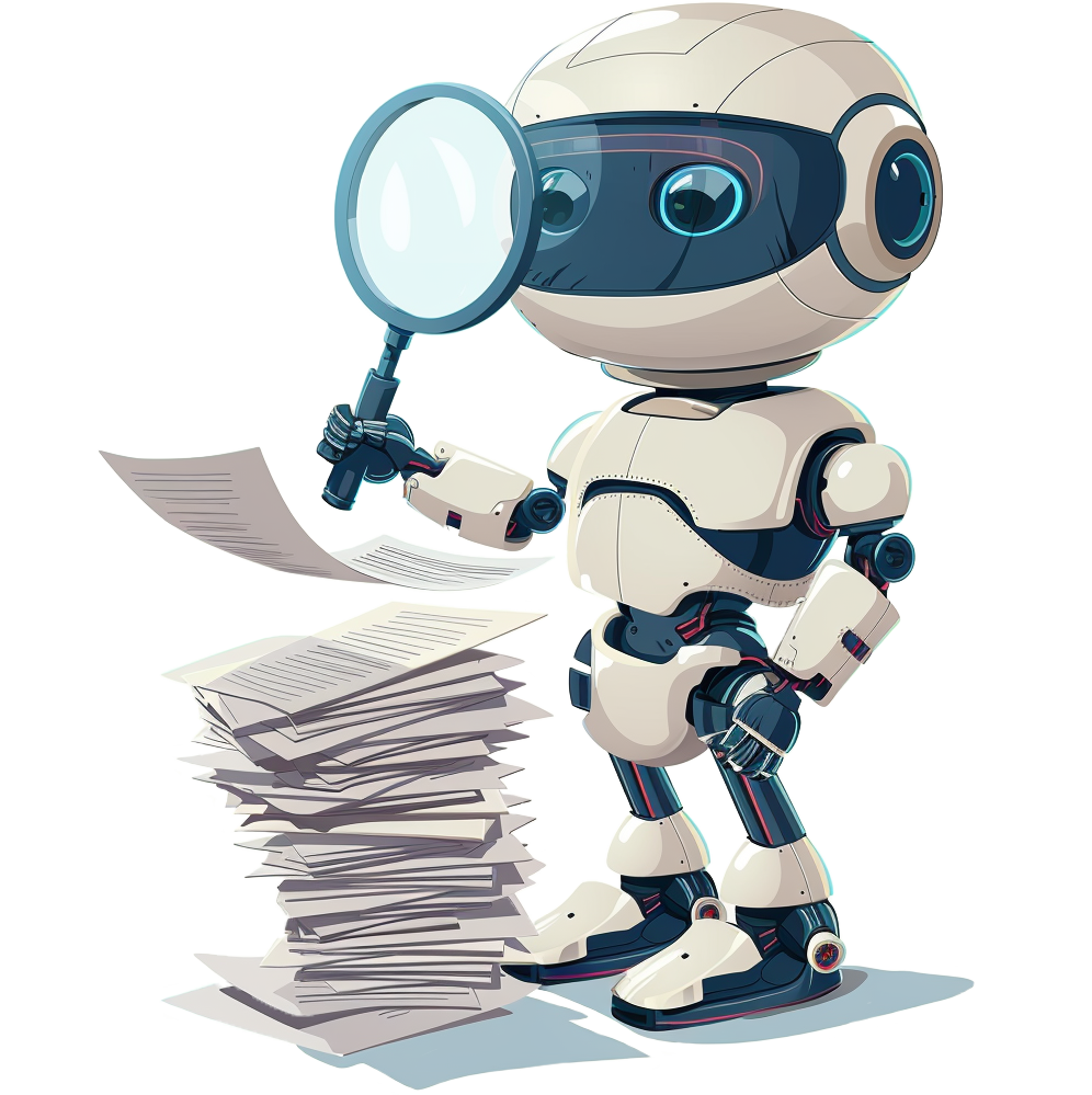 ein Roboter durchsucht einen Stapel Dokumente