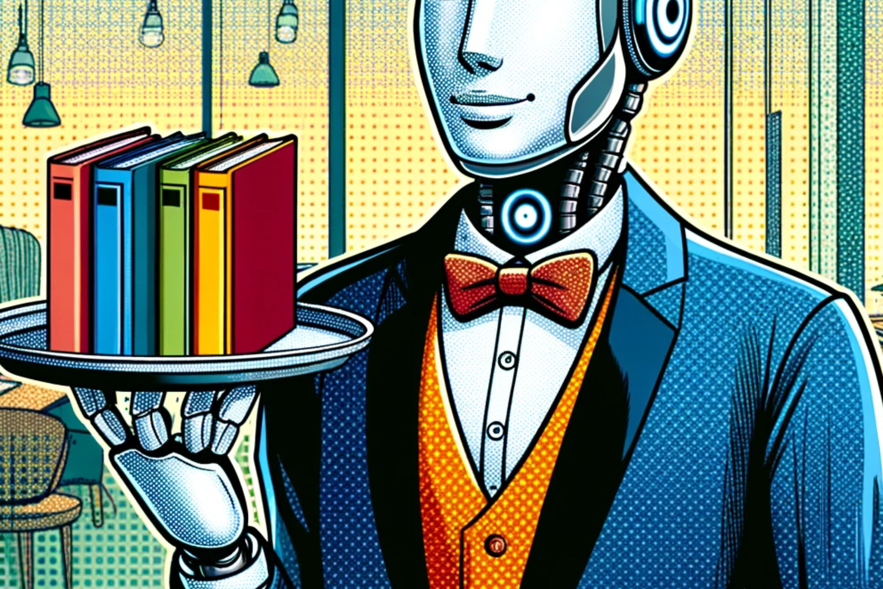 a robot butler serving books