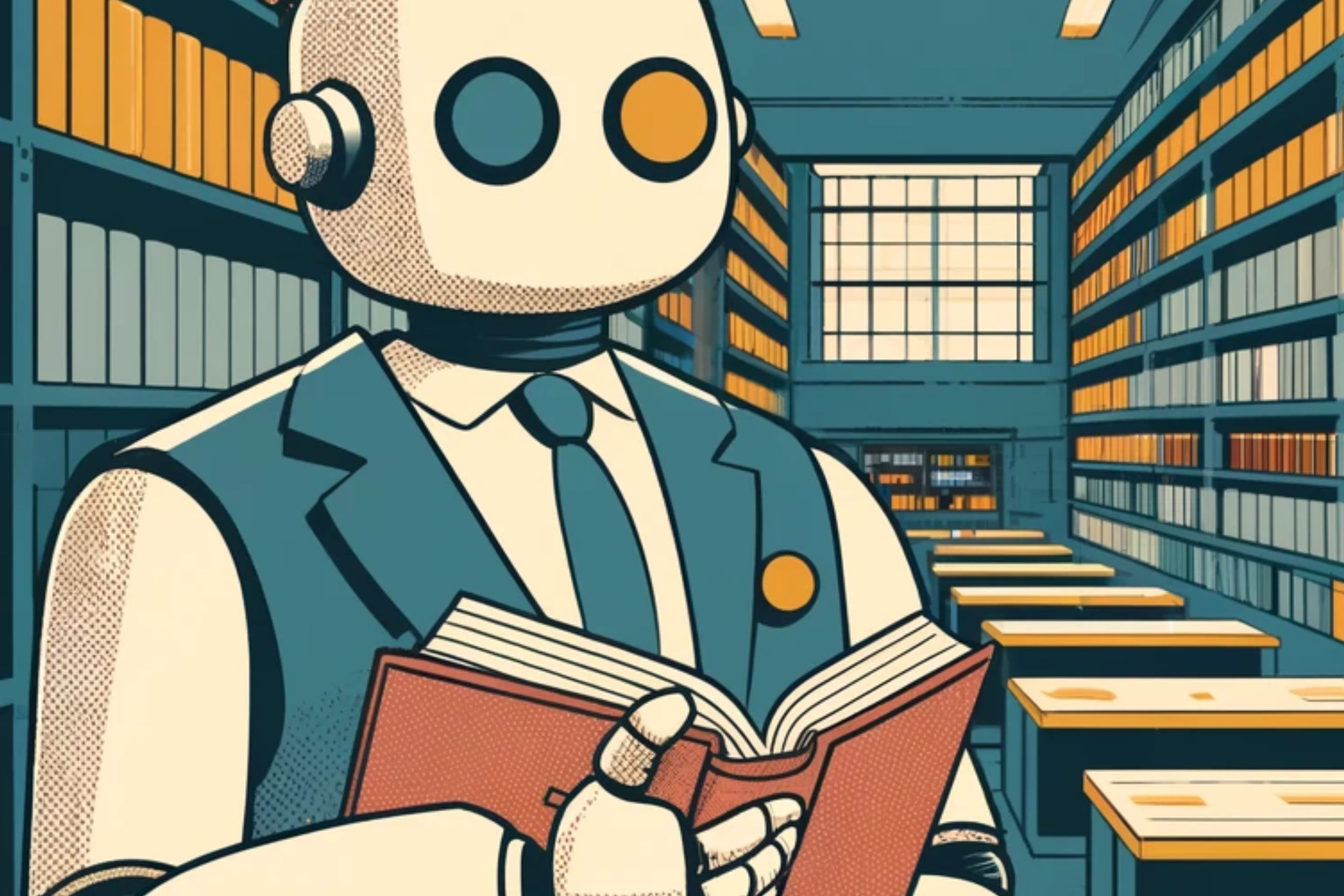 robot holding a glossary