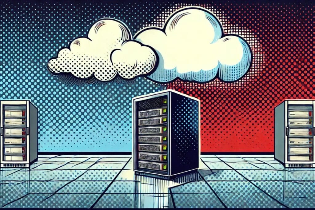 Ein Server und eine Wolke als Symbole für On-Premises und Cloud